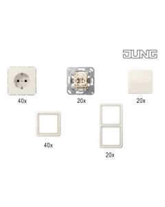 JUNG CD500 Schalter Steckdosen Set Weiß, 140-teilig mit Wechselschalter, Wippen, Steckdosen, Rahmen