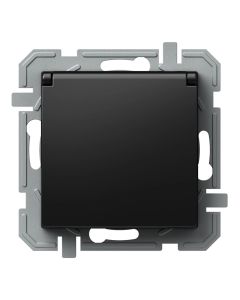 Schukosteckdose m. Deckel 2P+E 16A 250V~ Schwarz o. Rahmen